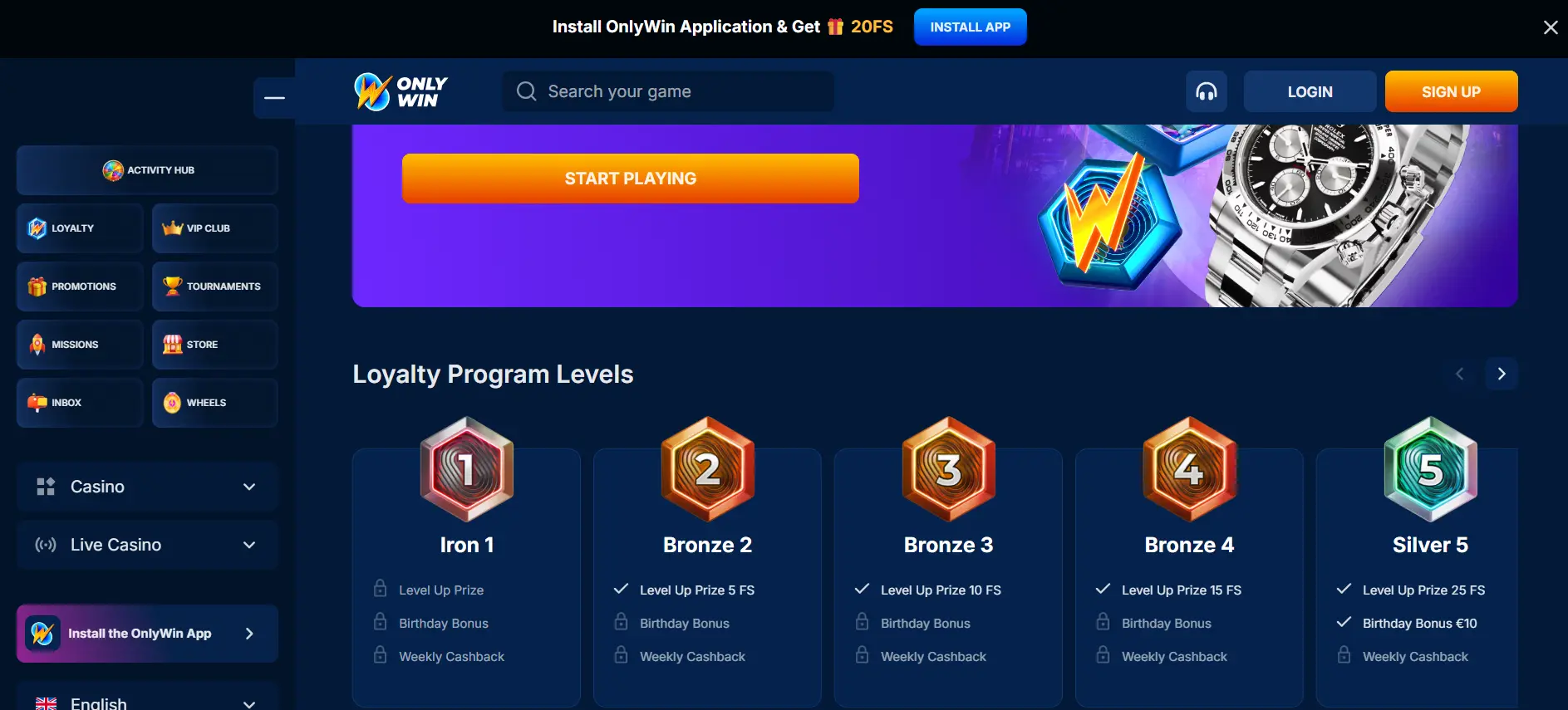 Onlywin Casino-loyaliteitsprogramma